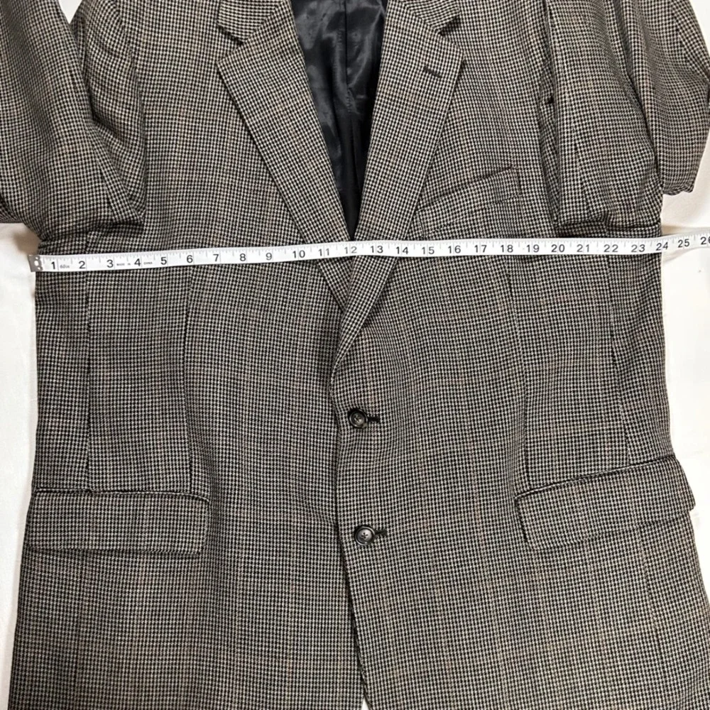 Jos A Bank Blazer Mens 46R Portly Silk Wool Houndstooth Sport Coat Brown Black‎